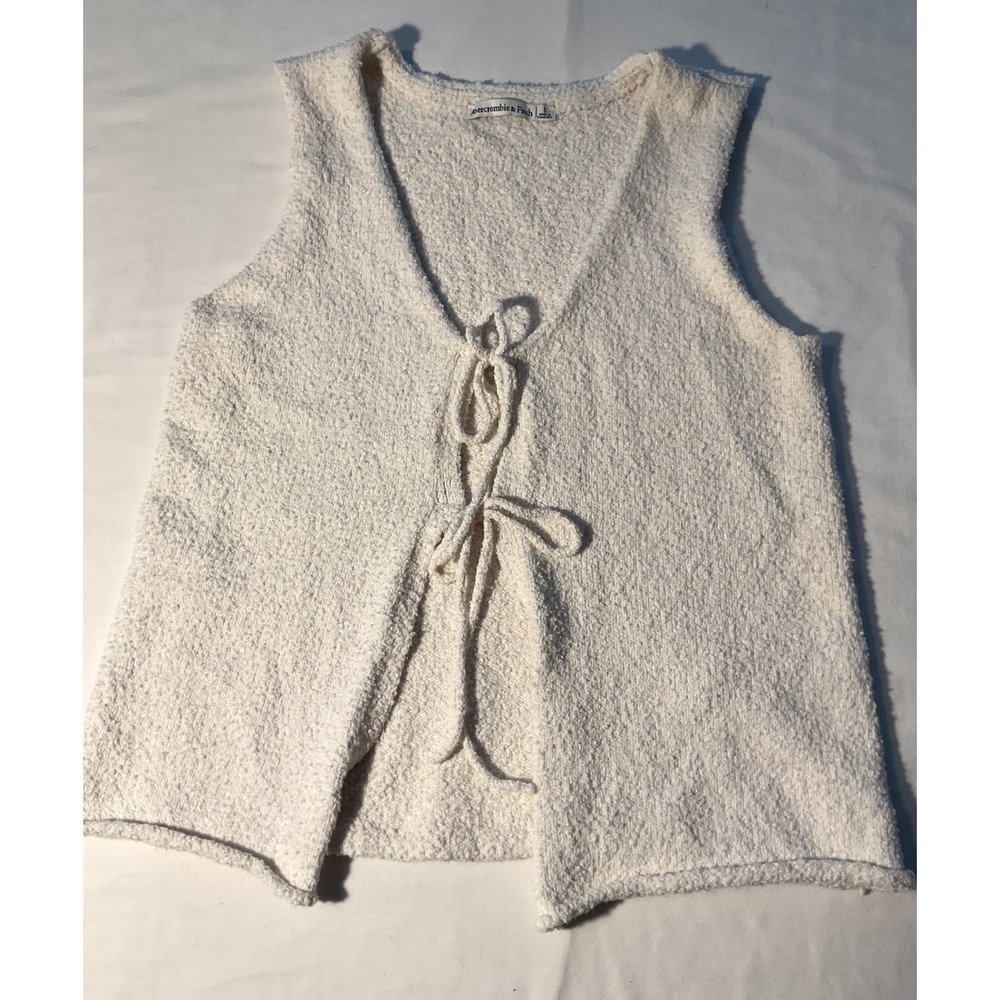 Abercrombie & Fitch Cream Boucle Tie Front Sweater Vest Small White Sleeveless
